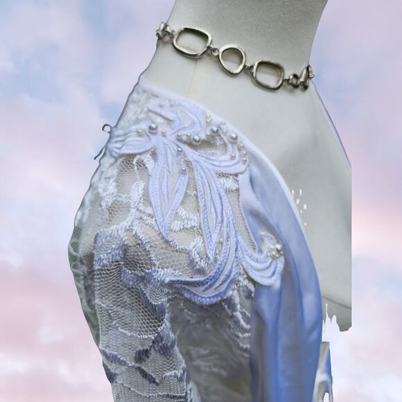 Vtg 90s Cabernet Satin White Long Maxi Lace Beaded Sleeve Robe Cover Up Sz S - Picture 6 of 8